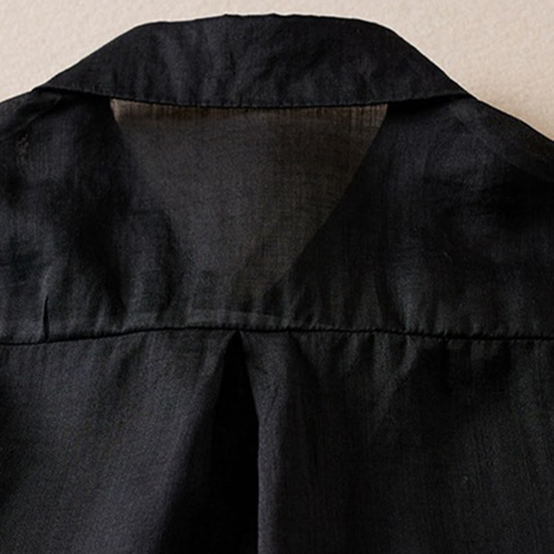 Buddha Stones Retro Plain Fake Two Pieces Button Half Sleeve Design Women's Cotton Linen Shirt - image 29