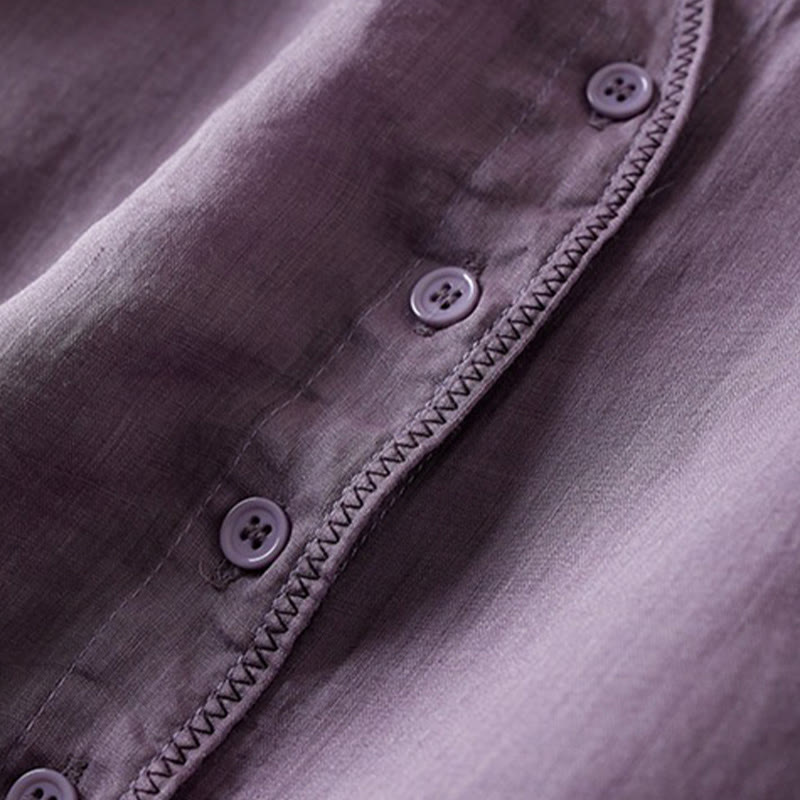Buddha Stones Retro Plain Fake Two Pieces Button Half Sleeve Design Women's Cotton Linen Shirt - image 7