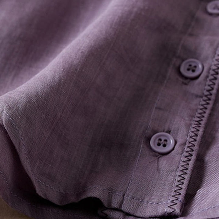 Buddha Stones Retro Plain Fake Two Pieces Button Half Sleeve Design Women's Cotton Linen Shirt - image 6