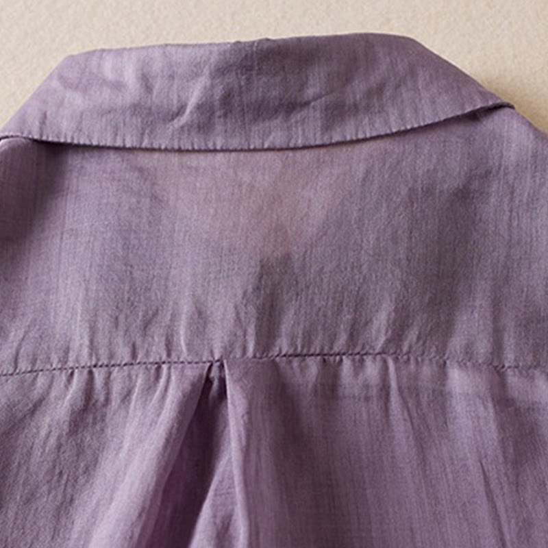 Buddha Stones Retro Plain Fake Two Pieces Button Half Sleeve Design Women's Cotton Linen Shirt - image 5