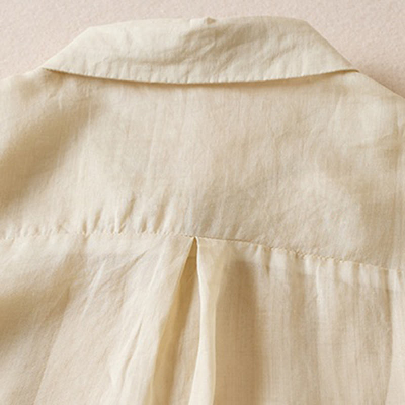 Buddha Stones Retro Plain Fake Two Pieces Button Half Sleeve Design Women's Cotton Linen Shirt - image 40