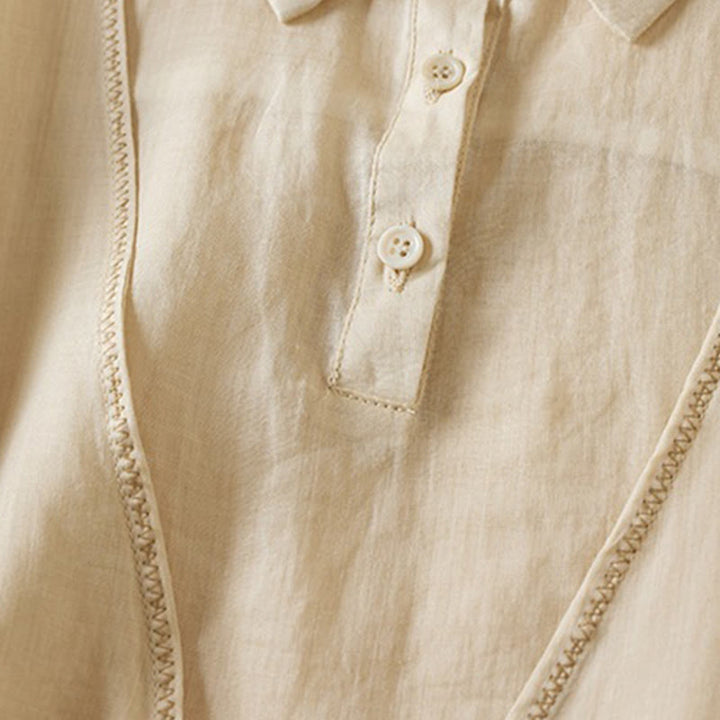 Buddha Stones Retro Plain Fake Two Pieces Button Half Sleeve Design Women's Cotton Linen Shirt - image 38