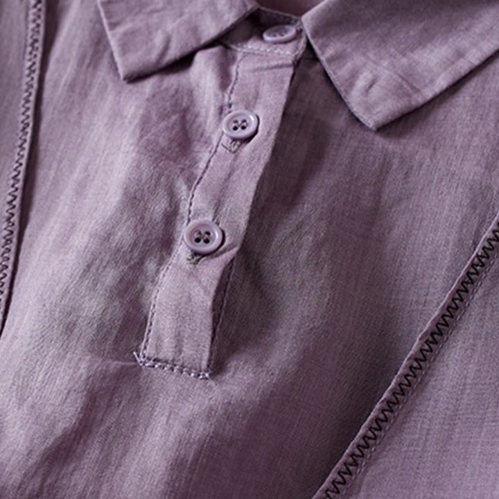 Buddha Stones Retro Plain Fake Two Pieces Button Half Sleeve Design Women's Cotton Linen Shirt - image 4