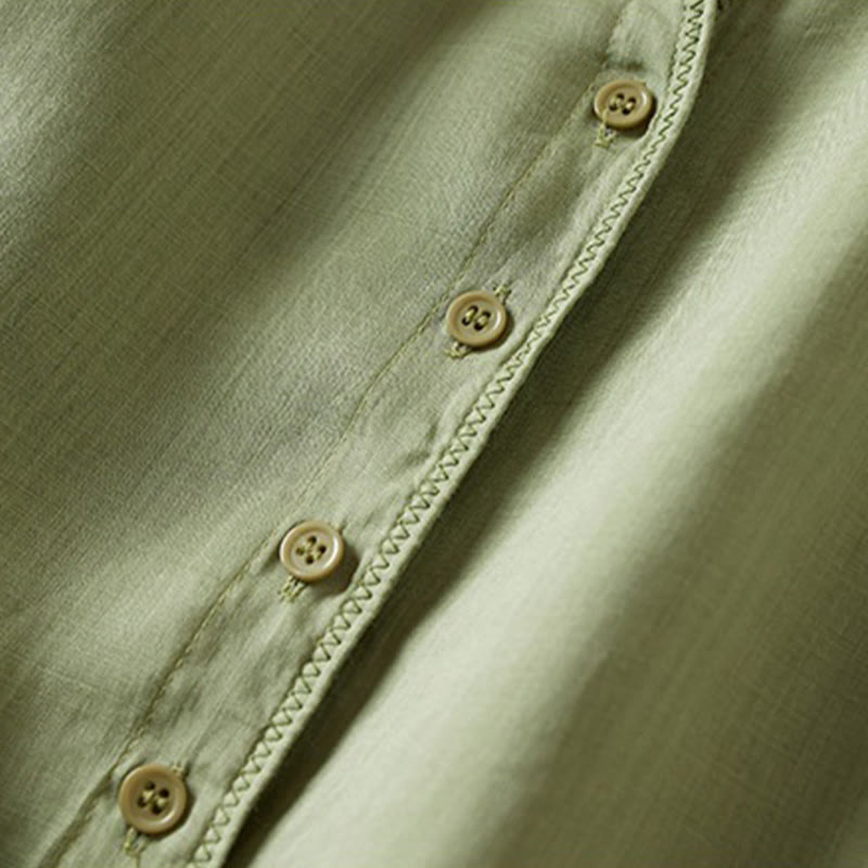 Buddha Stones Retro Plain Fake Two Pieces Button Half Sleeve Design Women's Cotton Linen Shirt - image 24