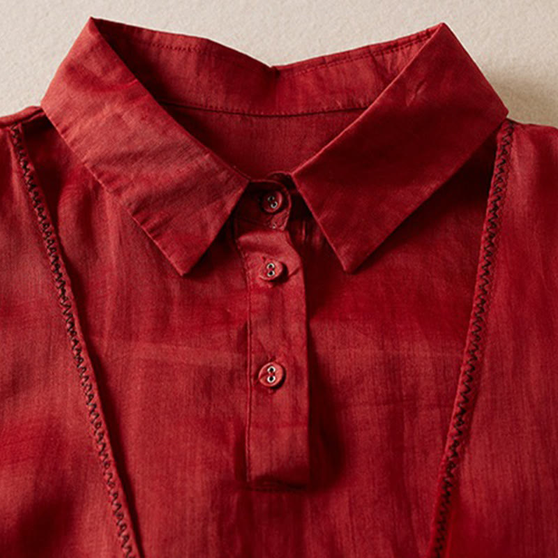Buddha Stones Retro Plain Fake Two Pieces Button Half Sleeve Design Women's Cotton Linen Shirt - image 11