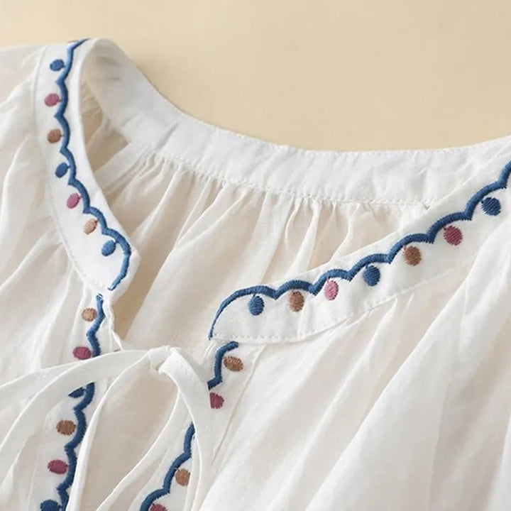 Buddha Stones Summer Embroided Three Quarter Lantern Sleeve Women's Cotton Linen T-Shirt - image 8