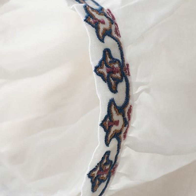 Buddha Stones Summer Embroided Three Quarter Lantern Sleeve Women's Cotton Linen T-Shirt - image 11