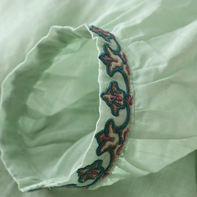 Buddha Stones Summer Embroided Three Quarter Lantern Sleeve Women's Cotton Linen T-Shirt - image 3