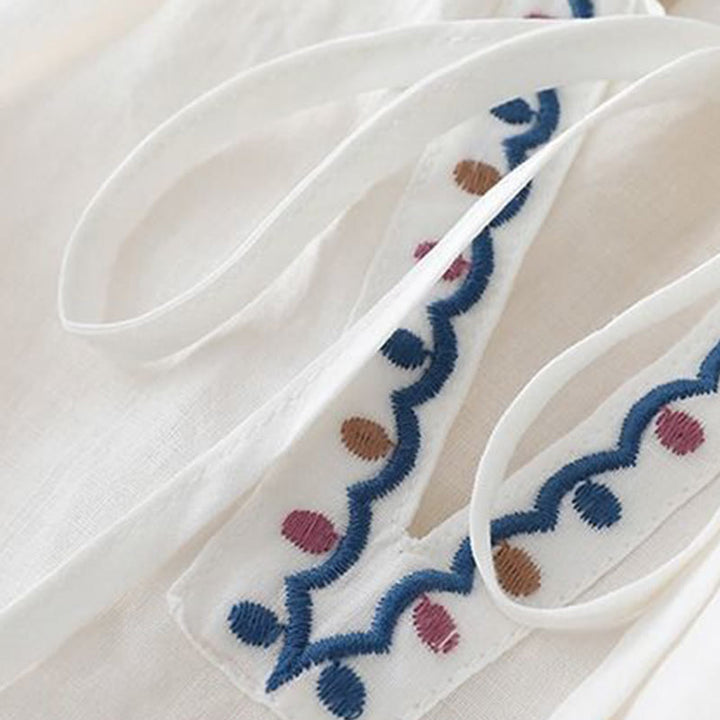 Buddha Stones Summer Embroided Three Quarter Lantern Sleeve Women's Cotton Linen T-Shirt - image 9