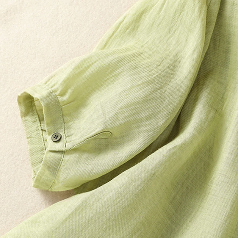 Buddha Stones Embroidery Single Breasted Women's Cotton Linen Three Quarter Sleeve Shirt - image 8