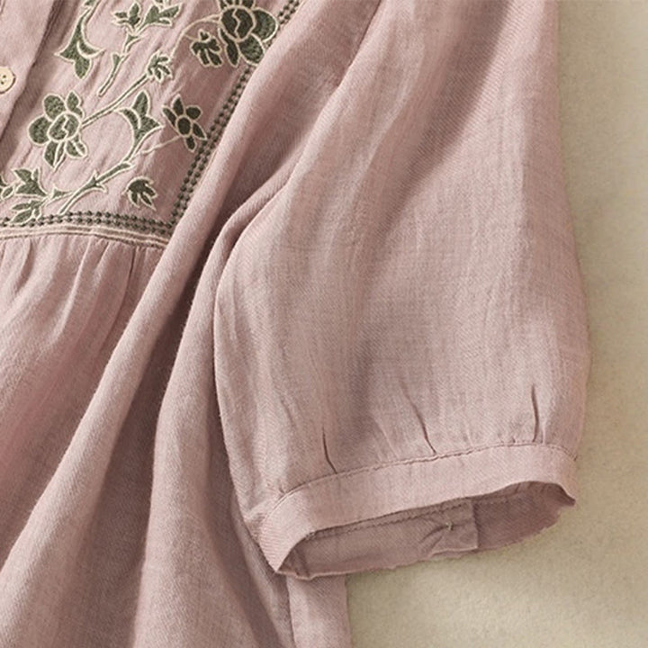 Buddha Stones Embroidery Single Breasted Women's Cotton Linen Three Quarter Sleeve Shirt - image 16