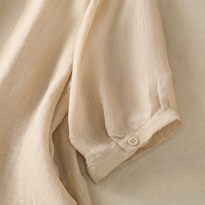 Buddha Stones Embroidery Single Breasted Women's Cotton Linen Three Quarter Sleeve Shirt - image 24