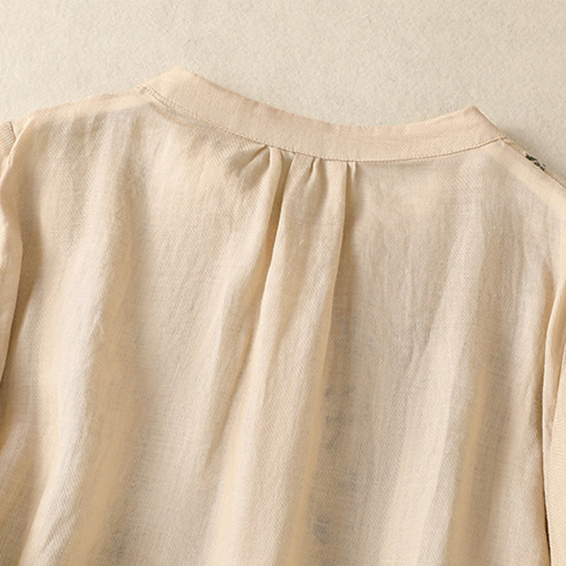 Buddha Stones Embroidery Single Breasted Women's Cotton Linen Three Quarter Sleeve Shirt - image 20