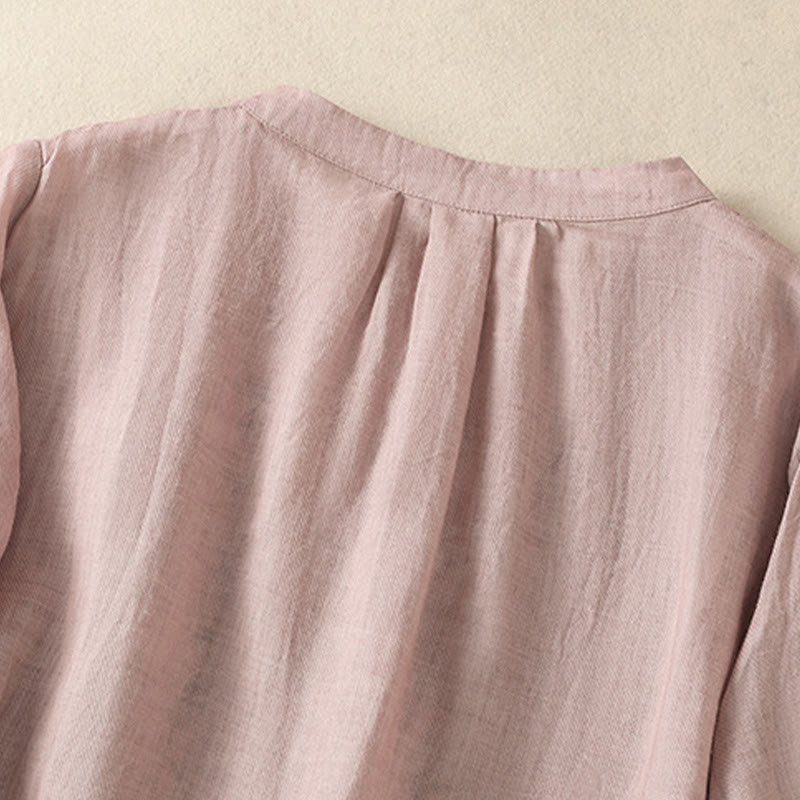 Buddha Stones Embroidery Single Breasted Women's Cotton Linen Three Quarter Sleeve Shirt - image 13