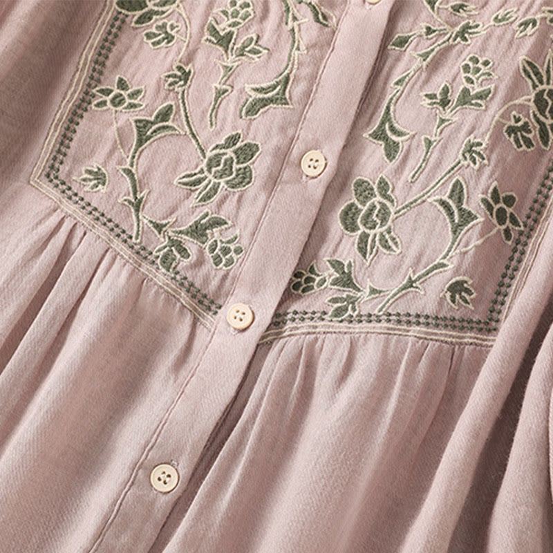 Buddha Stones Embroidery Single Breasted Women's Cotton Linen Three Quarter Sleeve Shirt - image 14