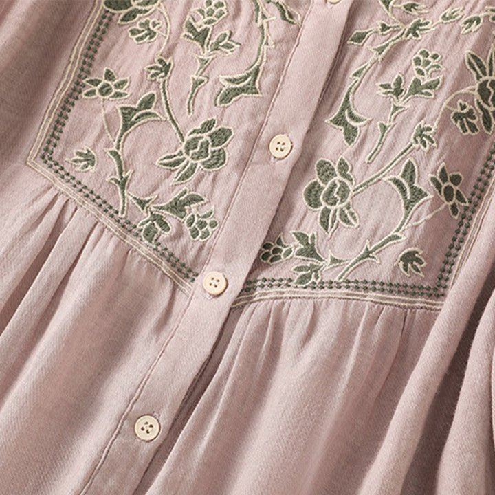 Buddha Stones Embroidery Single Breasted Women's Cotton Linen Three Quarter Sleeve Shirt - image 14