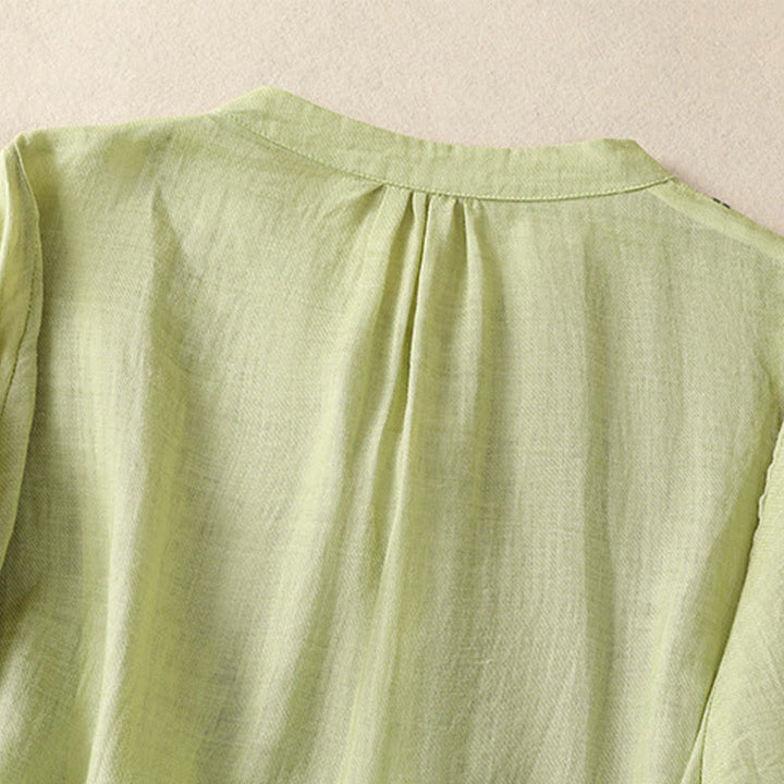 Buddha Stones Embroidery Single Breasted Women's Cotton Linen Three Quarter Sleeve Shirt - image 4