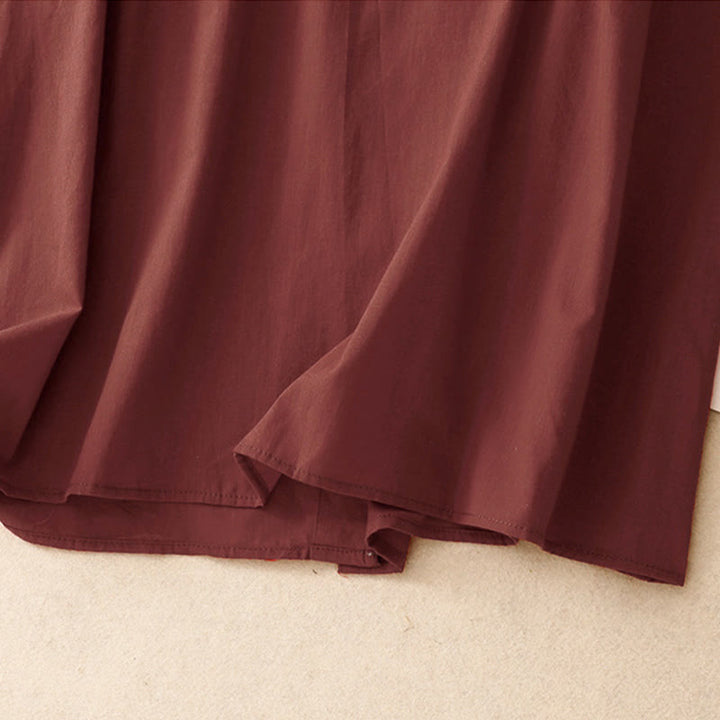 Buddha Stones Summer Pure Color Ruffled Pleated Design Women's Cotton Short Sleeve Shirt - image 17