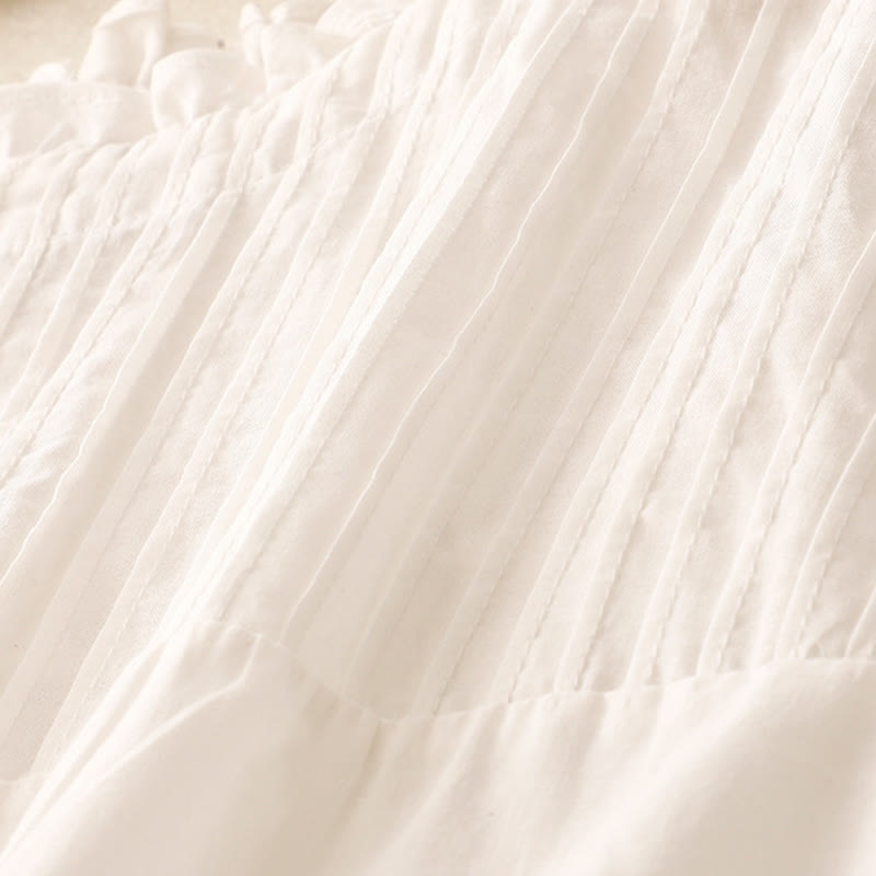 Buddha Stones Summer Pure Color Ruffled Pleated Design Women's Cotton Short Sleeve Shirt - image 12