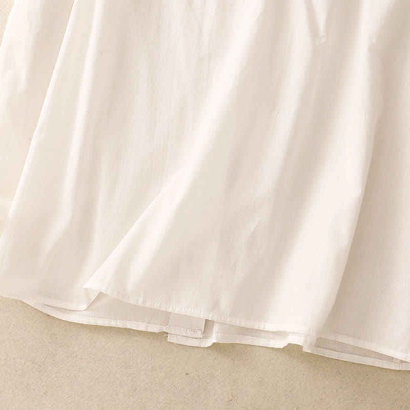 Buddha Stones Summer Pure Color Ruffled Pleated Design Women's Cotton Short Sleeve Shirt - image 14