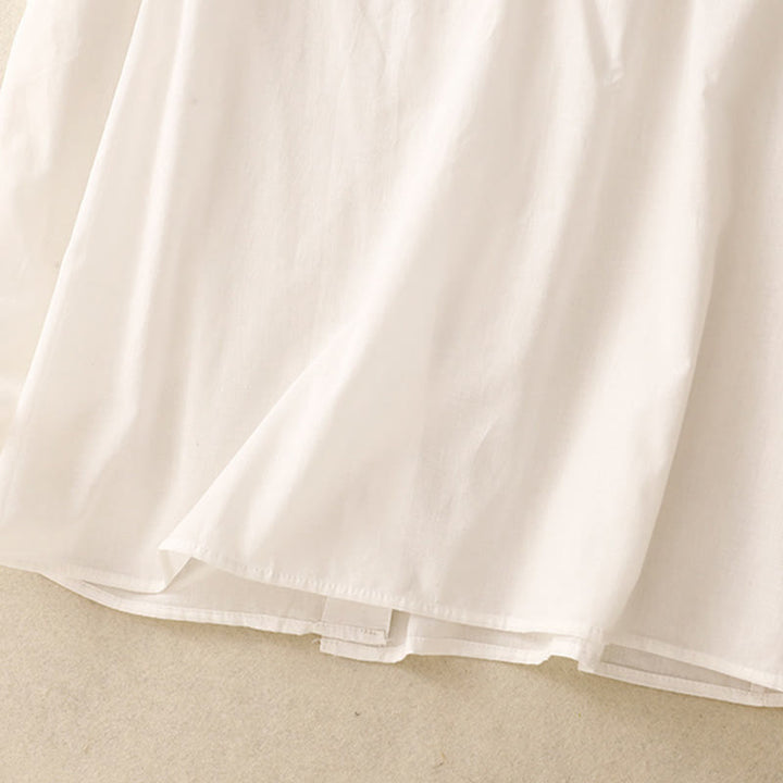 Buddha Stones Summer Pure Color Ruffled Pleated Design Women's Cotton Short Sleeve Shirt - image 14