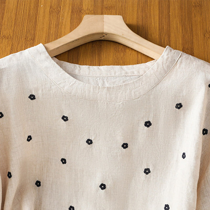 Buddha Stones Plain Embroided Floral Half Sleeve Women's Cotton T-Shirt - image 17