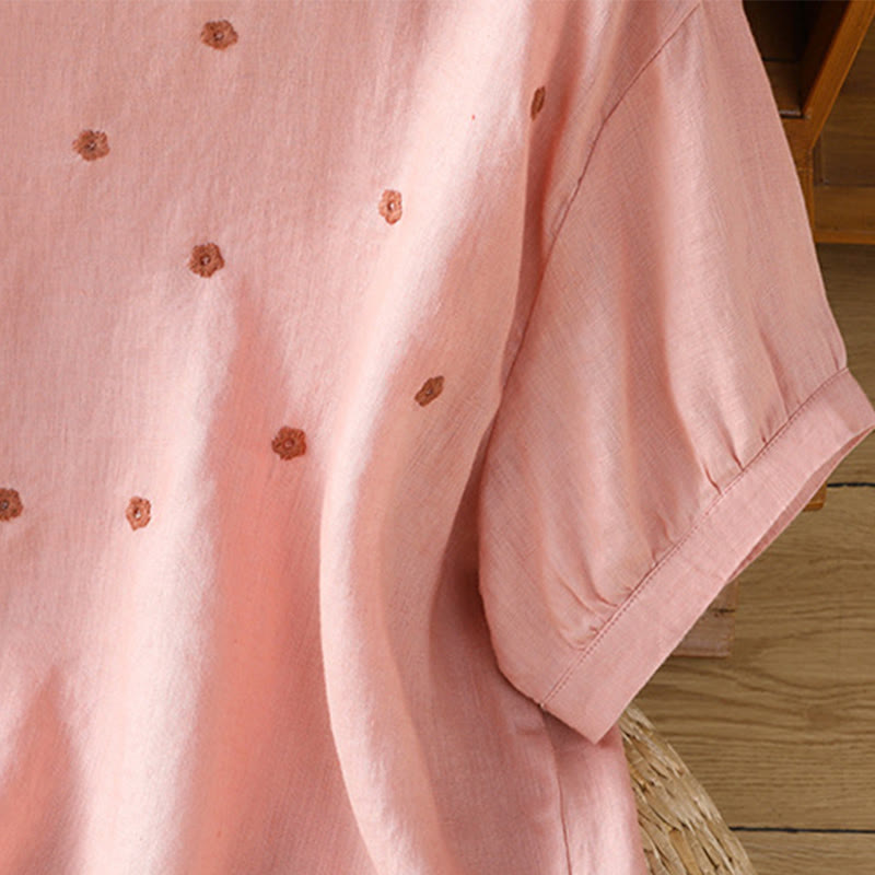 Buddha Stones Plain Embroided Floral Half Sleeve Women's Cotton T-Shirt - image 11