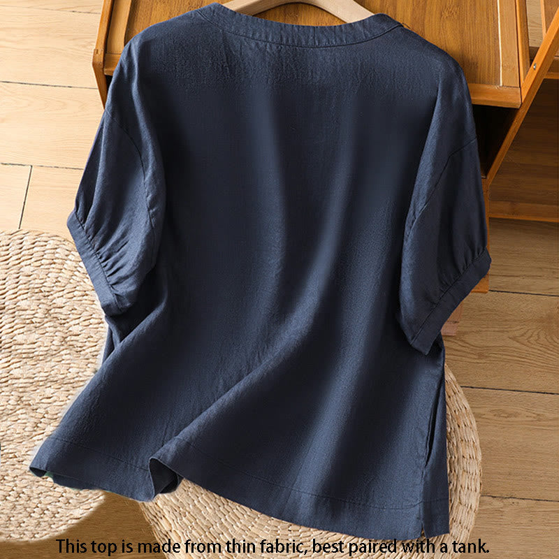 Buddha Stones Plain Embroided Floral Half Sleeve Women's Cotton T-Shirt - image 2