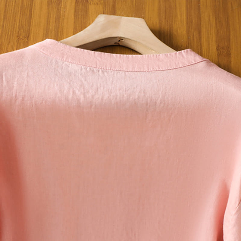 Buddha Stones Plain Embroided Floral Half Sleeve Women's Cotton T-Shirt - image 10