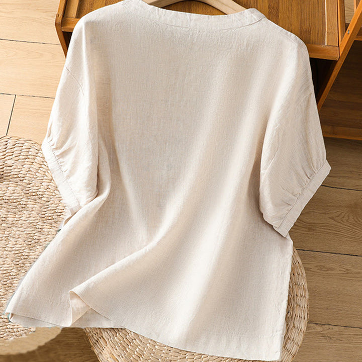 Buddha Stones Plain Embroided Floral Half Sleeve Women's Cotton T-Shirt - image 16