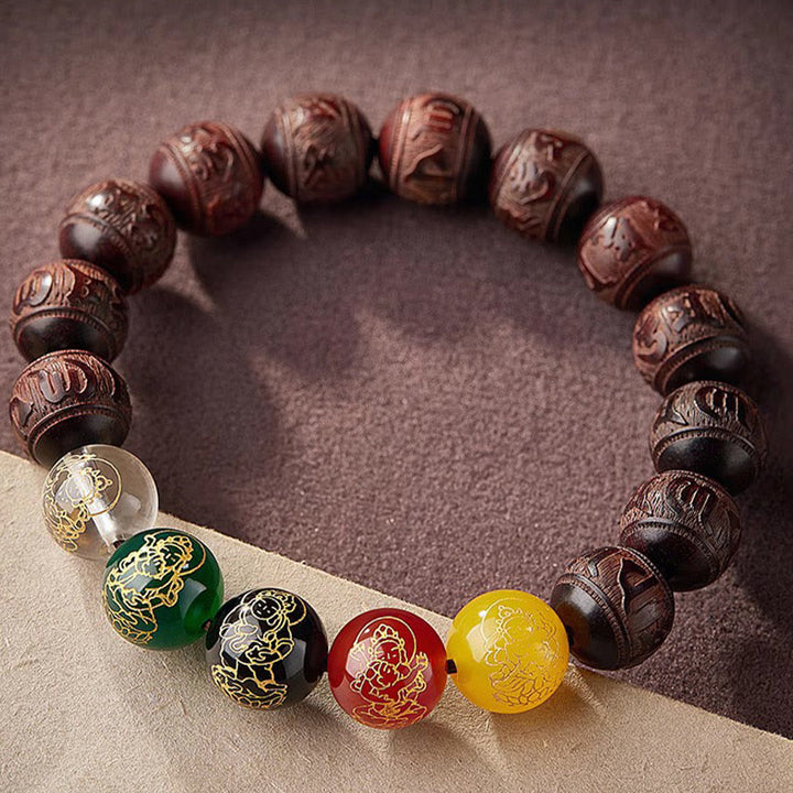 FREE Today: Protection and Calm Small Leaf Red Sandalwood Five Directions Gods of Wealth Bracelet