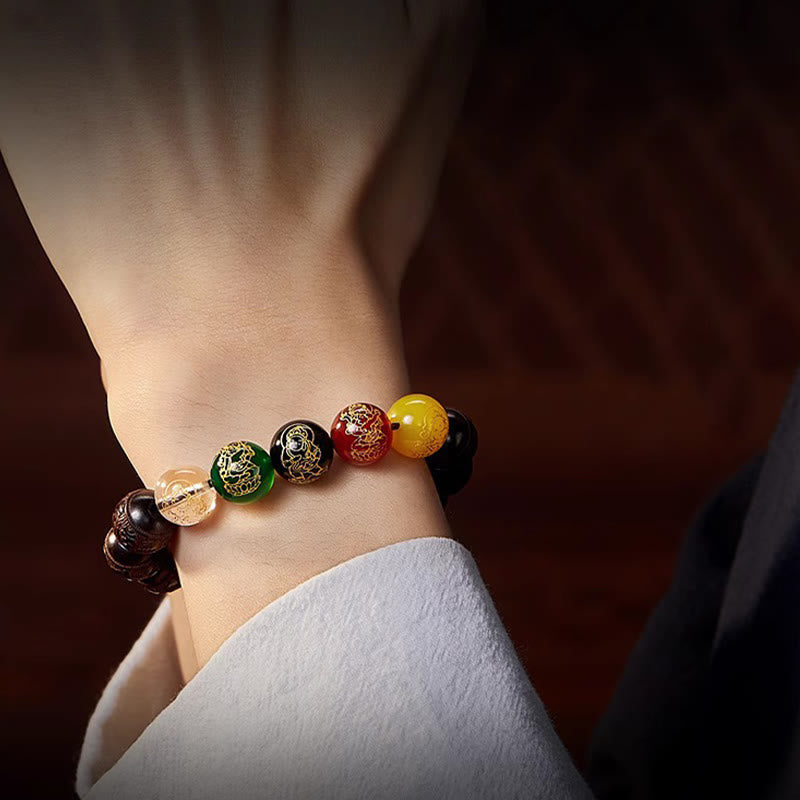 FREE Today: Protection and Calm Small Leaf Red Sandalwood Five Directions Gods of Wealth Bracelet