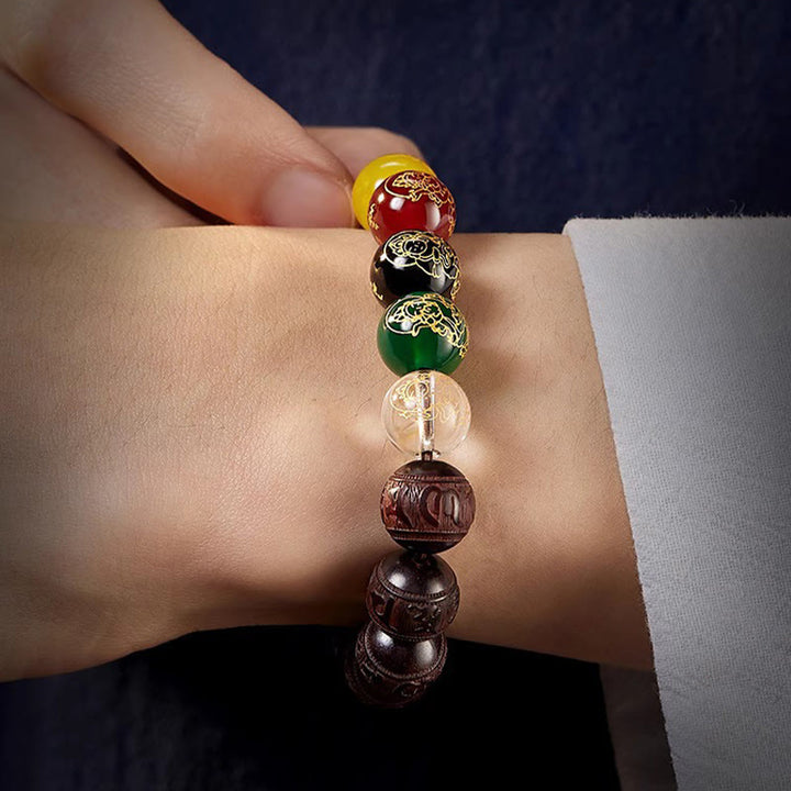 FREE Today: Protection and Calm Small Leaf Red Sandalwood Five Directions Gods of Wealth Bracelet