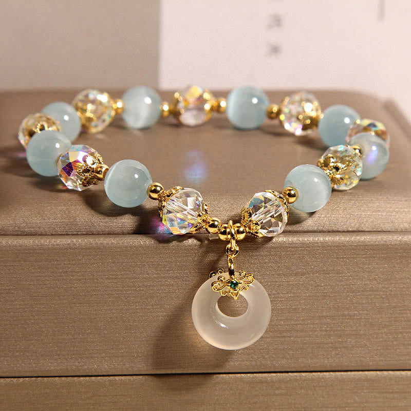 FREE Today: Peace Healing Blue Cat's Eye White Crystal Peace Buckle Meaning Bracelet