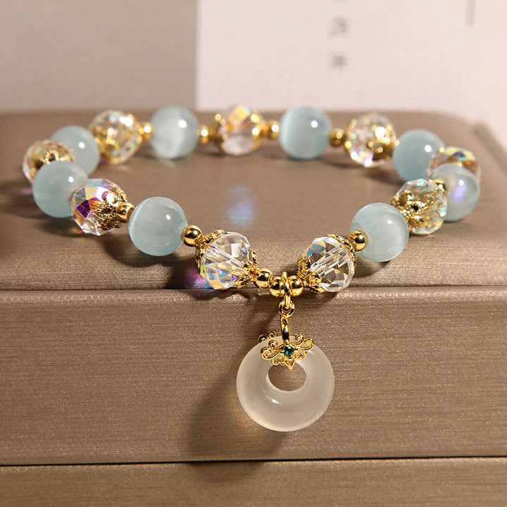 FREE Today: Peace Healing Blue Cat's Eye White Crystal Peace Buckle Meaning Bracelet