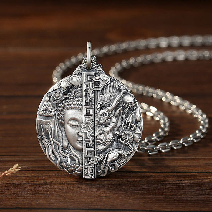Buddha Stones Copper Buddha Demon Pattern Compassion Pendant Necklace - Copper - image 1