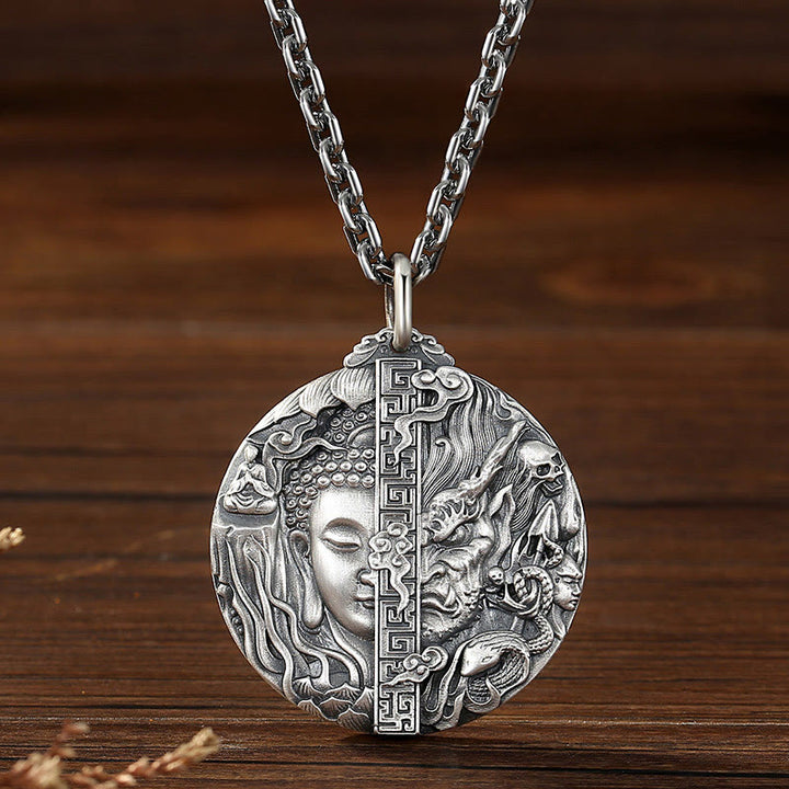 Buddha Stones Copper Buddha Demon Pattern Compassion Pendant Necklace - image 1