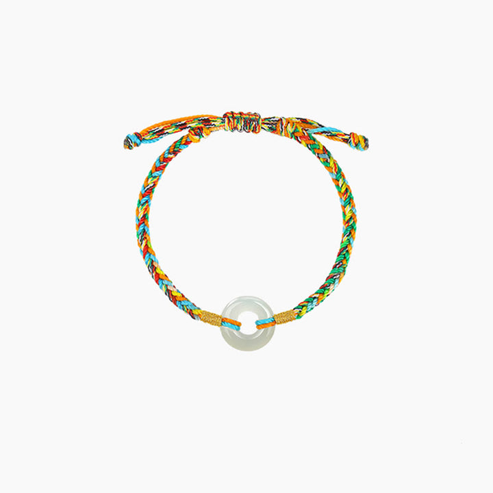 Buddha Stones Handmade Peace Buckle Jade Prosperity 925 Sterling Silver Colorful Rope Bracelet - Children's Style*1 - image 8