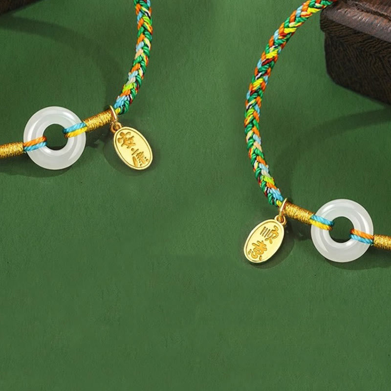 Buddha Stones Handmade Peace Buckle Jade Prosperity 925 Sterling Silver Colorful Rope Bracelet - image 13