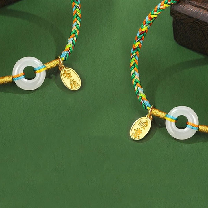 Buddha Stones Handmade Peace Buckle Jade Prosperity 925 Sterling Silver Colorful Rope Bracelet - image 13