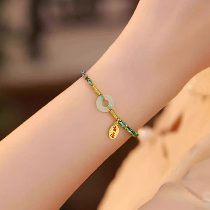 Buddha Stones Handmade Peace Buckle Jade Prosperity 925 Sterling Silver Colorful Rope Bracelet - image 12