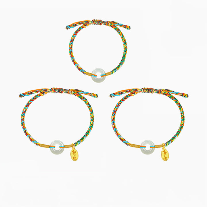Buddha Stones Handmade Peace Buckle Jade Prosperity 925 Sterling Silver Colorful Rope Bracelet - Adult Style*2+ Children's Style*1 - image 10