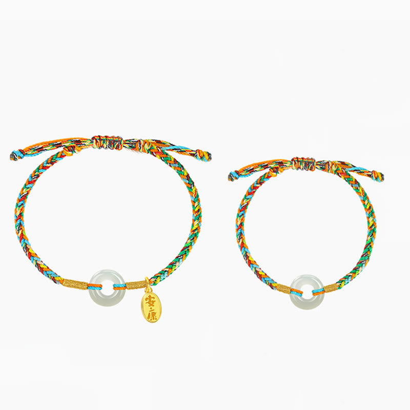 Buddha Stones Handmade Peace Buckle Jade Prosperity 925 Sterling Silver Colorful Rope Bracelet - Adult Style*1+ Children's Style*1 - image 9