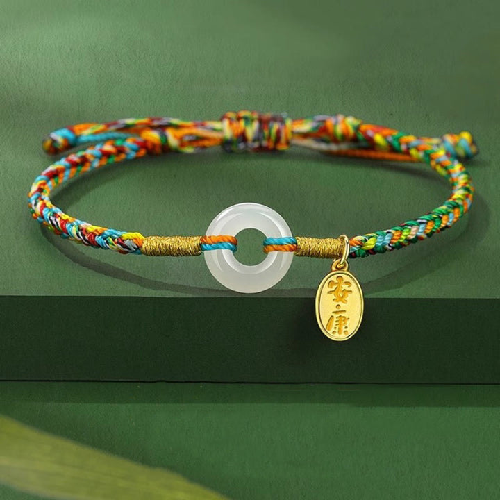 Buddha Stones Handmade Peace Buckle Jade Prosperity 925 Sterling Silver Colorful Rope Bracelet - Adult Style*1 - image 1