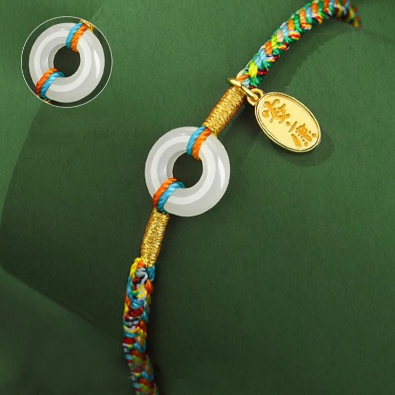 Buddha Stones Handmade Peace Buckle Jade Prosperity 925 Sterling Silver Colorful Rope Bracelet - image 14