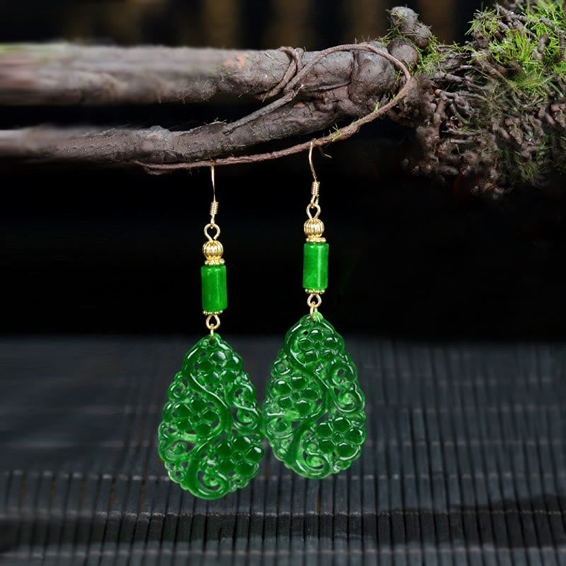 Buddha Stones Water Droplet Hollow Shape Jade Red Agate 925 Sterling Silver Luck Earrings - Jade & Silver Posts - image 7