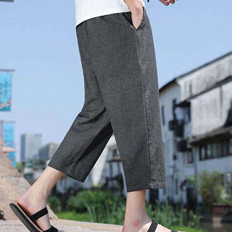 Buddha Stones Casual Woven Bead Waist Rope Men's 7-8 Length Spandex Pants With Pockets - image 3
