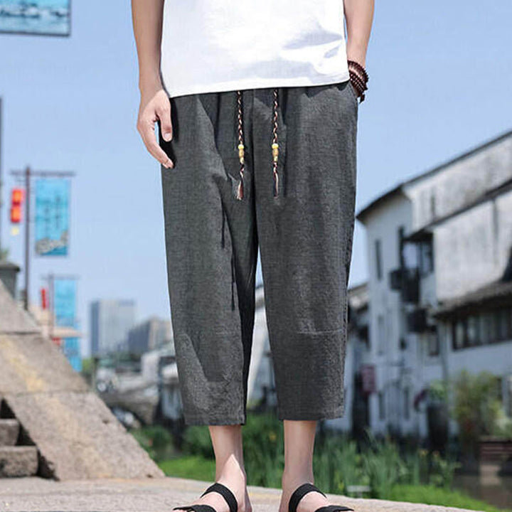 Buddha Stones Casual Woven Bead Waist Rope Men's 7-8 Length Spandex Pants With Pockets - image 6