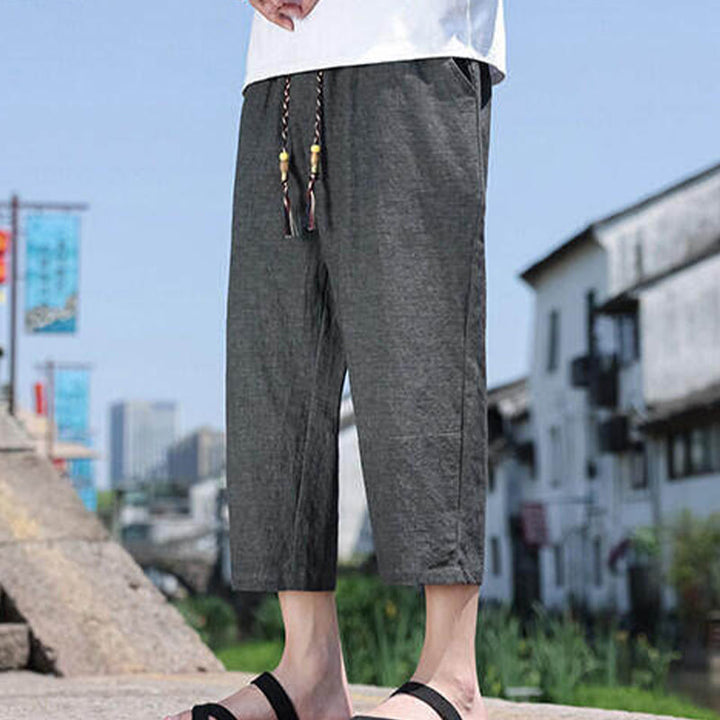 Buddha Stones Casual Woven Bead Waist Rope Men's 7-8 Length Spandex Pants With Pockets - image 5