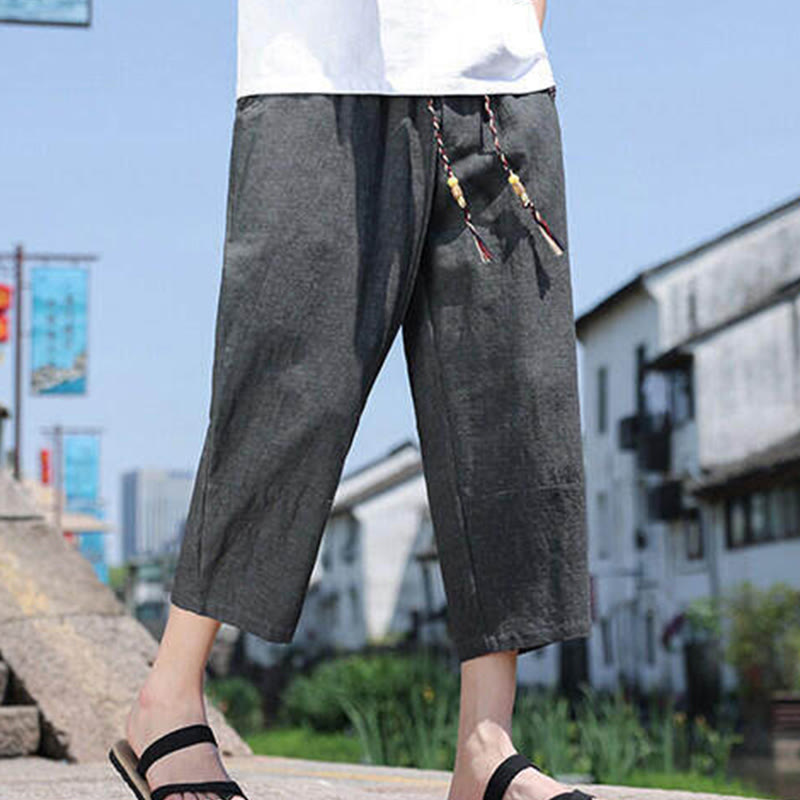 Buddha Stones Casual Woven Bead Waist Rope Men's 7-8 Length Spandex Pants With Pockets - DarkSlateGray - US/UK/AU46，EU56 (5XL) - image 1